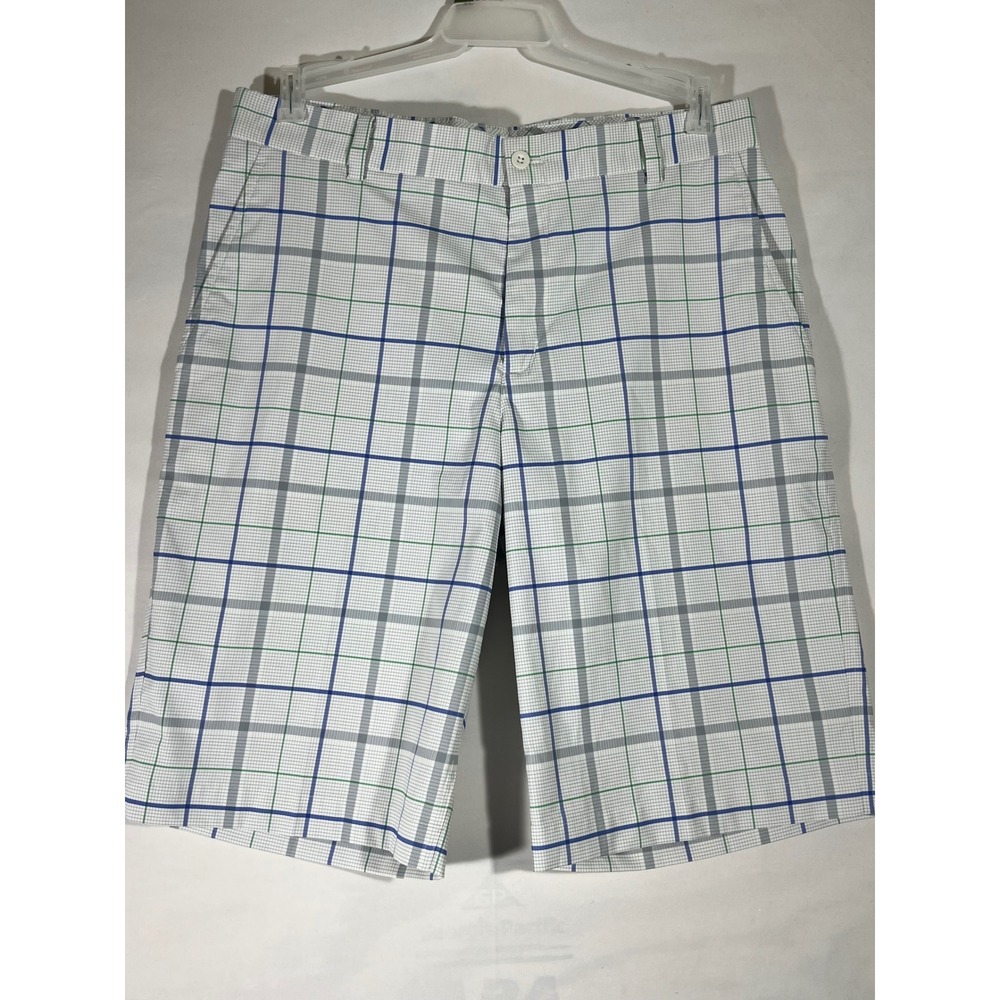 Nike Golf Plaid Shorts Men 32 White Blue Green Performance Athletic Stretch
Club